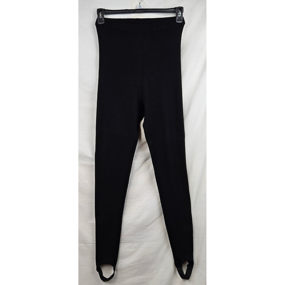 DKNY Donna Karan New York Vintage 100% Wool Ribbed Stirrup Leggings Black Large